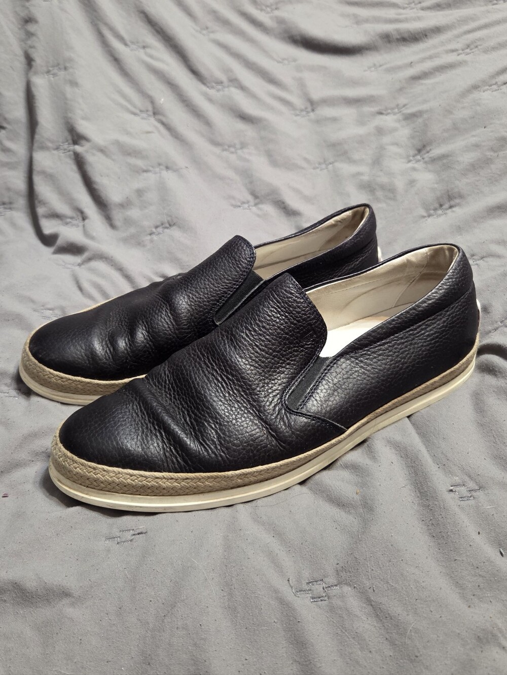 Tod's Pebbled-leather Slip-on Espadrille Sneakers Black Men 9 Preppy Casual